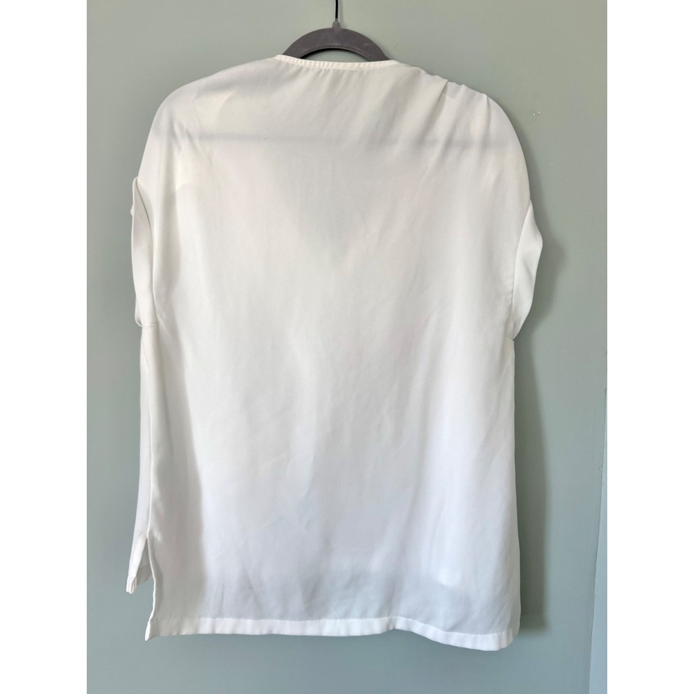 Maje Lushane Lace Trim V-Neck Cap Sleeve Blouse White Ivory Shirt Top Size Large - Picture 4 of 8
